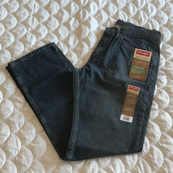 NWT Men’s 5 Star Wrangler Dark Wash Denim Straight Leg Fits Size 34 x34 - Picture 1 of 14